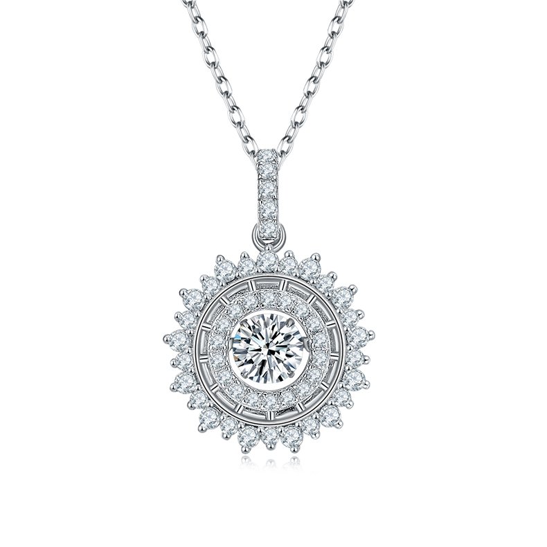 S925 Sterling Silver 0.5ct D Color VVS1 Moissanite Sunburst Halo Necklace 45cm Platinum Plated GRA Certified Gift Box