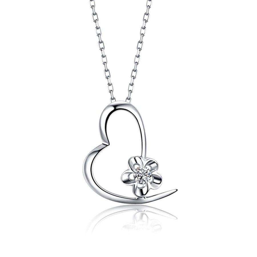 Collana da donna in oro bianco 18 carati 750, con ciondolo a forma di cuore con diamante 0,03 ct, collana da donna in oro Au750, gioielli reali, 50 cm, Oro bianco 18 carati (750), Diamante