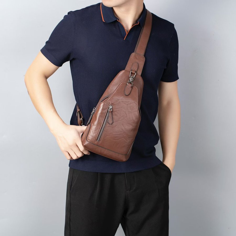 Multifunctional Retro Shoulder Crossbody Versatile Casual Sling Genuine Leather Sophisticated Chest Bag