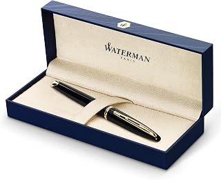 Waterman Carène Black Sea penna stilografica | nero ultra lucido con clip in oro 23 carati | pennino medio con cartuccia di inchiostro blu | confezione regalo
