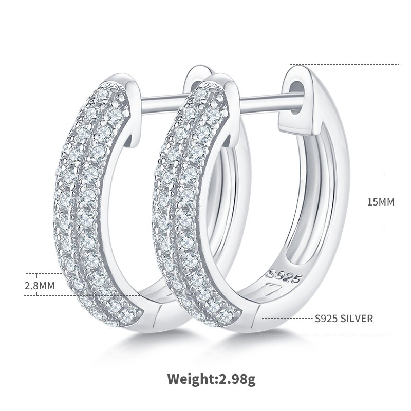 74pcs Moissanite S925 Sterling Silver Huggie Hoop Earrings For Women 15mm 2.8mm Platinum Plated GRA Certificate Gift Box 3 Colors Hypoallergenic