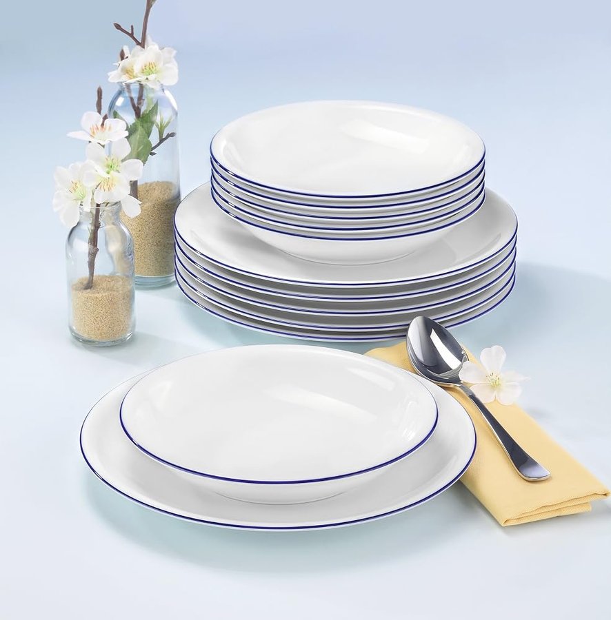 Seltmann Weiden 001.718873 Compact Blaurand - Servizio da tavola da 12 pezzi, 10795, per 6 persone, colore: Bianco
