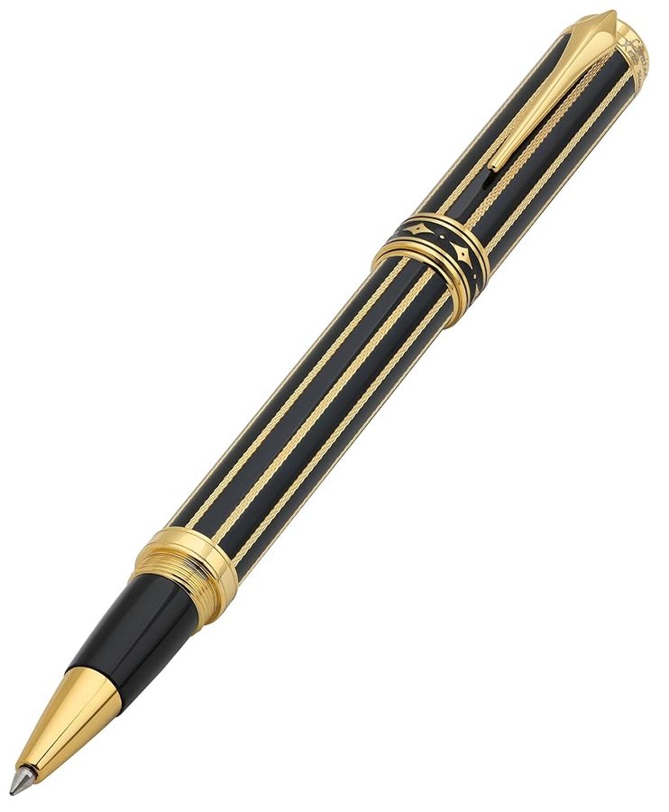 Xezo Maestro Streamliner | Incisione guilloché | Labradorite naturale, Penna roller fine | Dettagli neri e dorati | Edizione limitata di 150 pezzi | Numerata. Fatta a mano