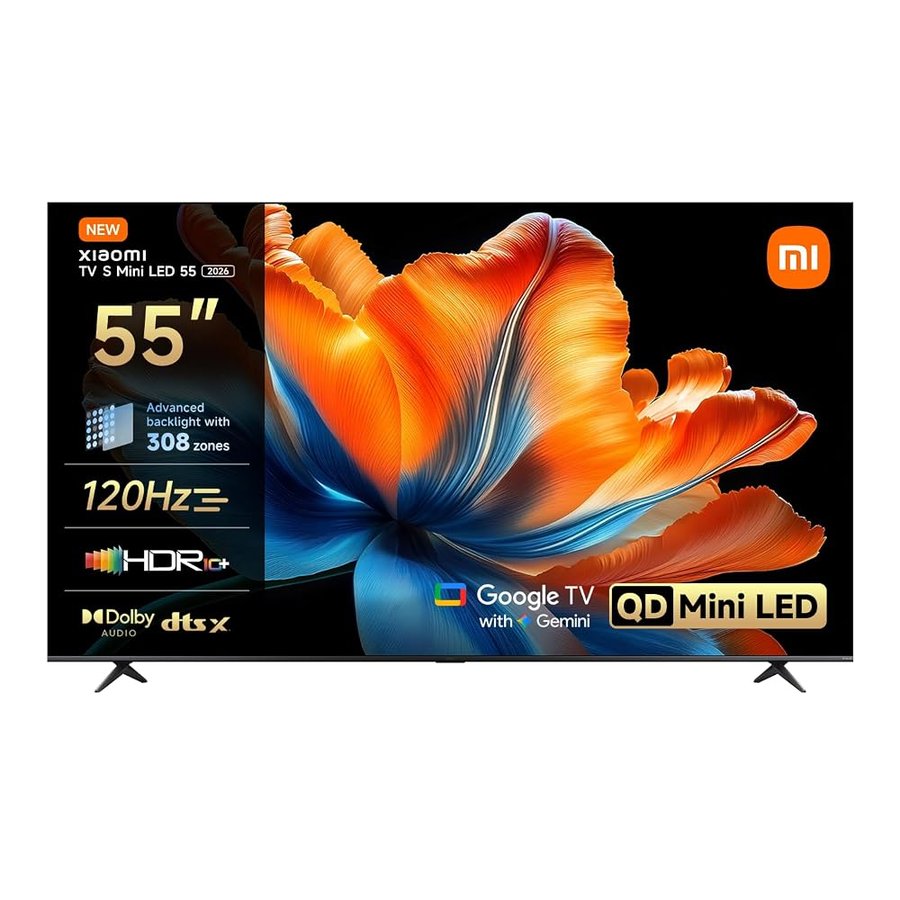 XIAOMI TV S Mini LED 55 pollici (140 cm), QLED Mini LED Televisore, 4K UHD, Smart TV con Google TV, HDR10+, Tuner DVB-C/S/S2/T/T2, 60Hz con 120Hz Game Boost Mode, MEMC, Dolby Audio, Airplay 2