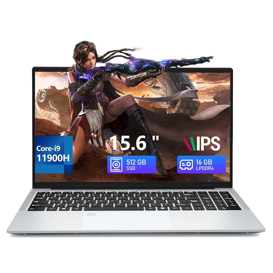 15,6 Pollici PC Portatile con Core i9 11900H CPU, Win 11 Notebook 16GB RAM 512GB SSD, Laptop IPS FHD 1920*1080 Tastiera Numerico Retroilluminata/Touch ID Computer Portatile WiFi 5.2 Mini-HDMI Type-c