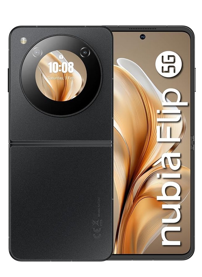 nubia Flip Smartphone 5G con schermo AMOLED pieghevole da 6,9" FHD+ e display esterno, Memoria 256GB, RAM 20GB (8+12Gb memory fusion) Fotocamera 50MP, Selfie cam 16MP, Ricarica rapida 33W, Black