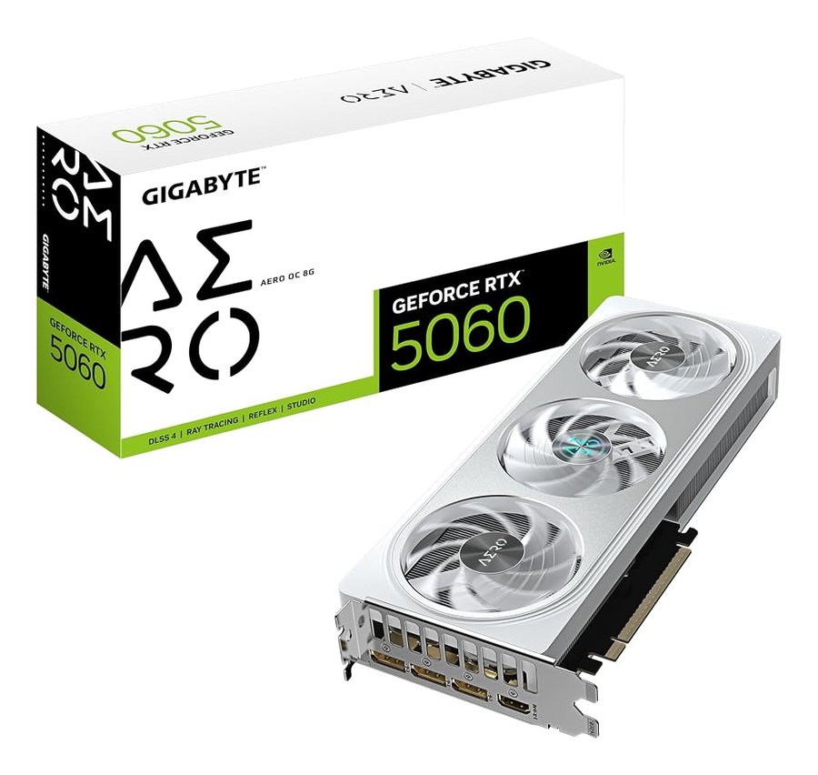 Gigabyte GeForce RTX 5060 AERO OC 8G Scheda Grafica - 8GB GDDR7, 128bit, PCI-E 5.0, 2595 MHz Frequenza core, 3 x DisplayPort, 1 x HDMI, GV-N5060AERO OC-8GD