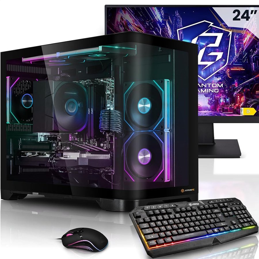 AURUMPC Aurum Completo PC Gaming Ryzen 5 5500 • 24” Schermo • GeForce RTX3050 6GB • 16GB DDR4 • 1TB M.2 SSD • Windows 11 • Tastiera/Mouse • pc da gaming