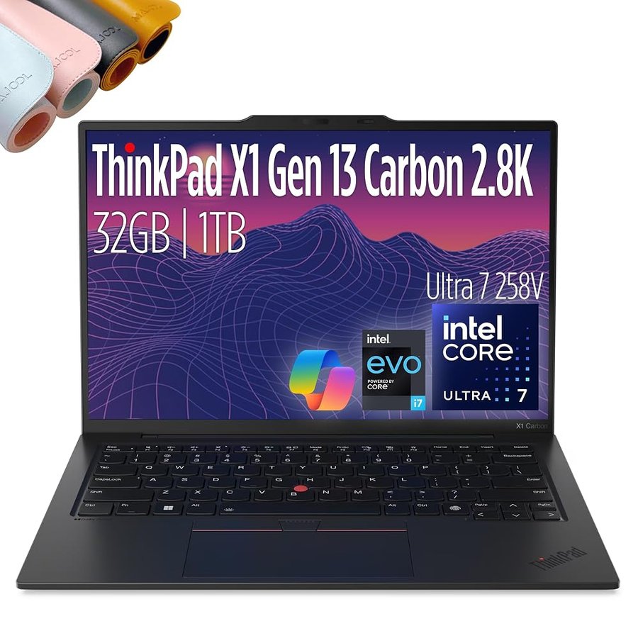Lenovo ThinkPad X1 Carbon Gen 13-14" 2.8K OLED 120hz, Copilot+ PC Ultrabook - Intel Core Ultra 7 258V EVO- 32 GB di memoria 8533MT/s - SSD da 1 TB - retroilluminato, impronte digitali, Wi-Fi 7, Win 11