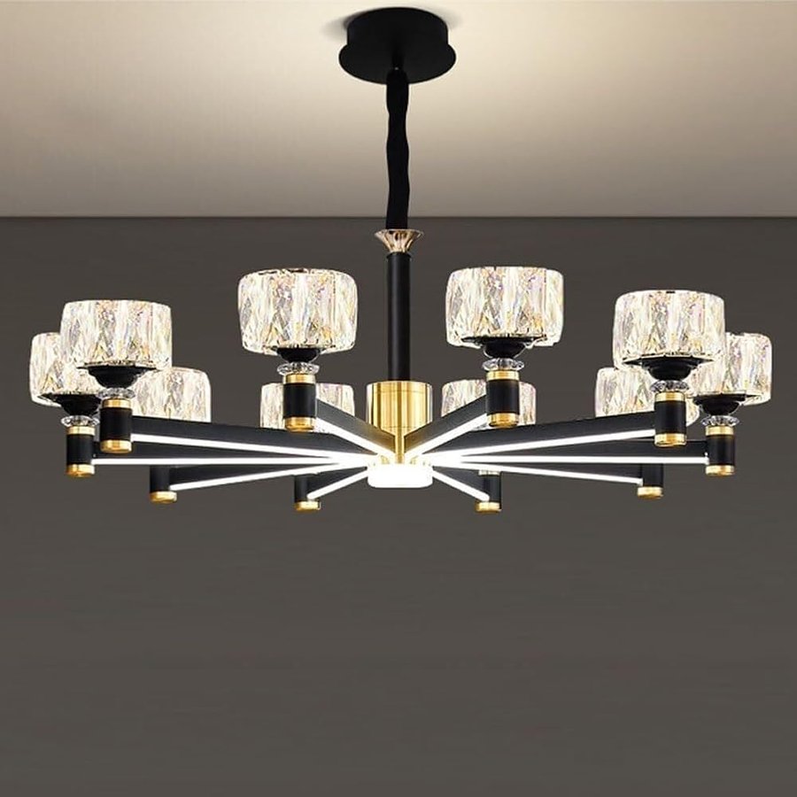 Lampadario di cristallo di lusso leggero scandinavo, lampadario a braccio luminoso semplice, per soggiorno, sala da pranzo, camera da letto, decorazione luminosa, 15 teste, lampada per montaggio a pa