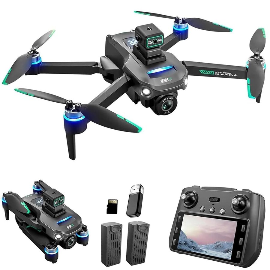 GPS Drone con Telecamera 4K, Wifi FPV Drone Professionale con Motore Brushless,120° Telecamera Regolabile Motorizzata,Evitare Gli Ostacoli,Radiocomando con Schermo,7.4V Batteria