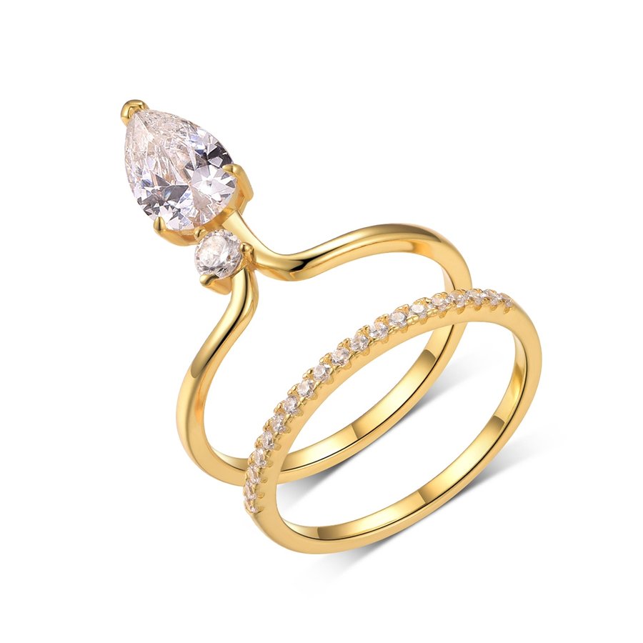 S925 Silver Gold Plated 6x9mm Pear Moissanite Bridal Ring Set D Color VVS1 Wave Pave Band US 6-9 GRA Certified Gift Box