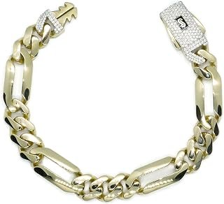 Splendido bracciale da uomo in oro giallo 18 carati da 21 cm di lunghezza e 1,10 cm di larghezza, chiusura monaco, 20,70 g di oro 18 carati