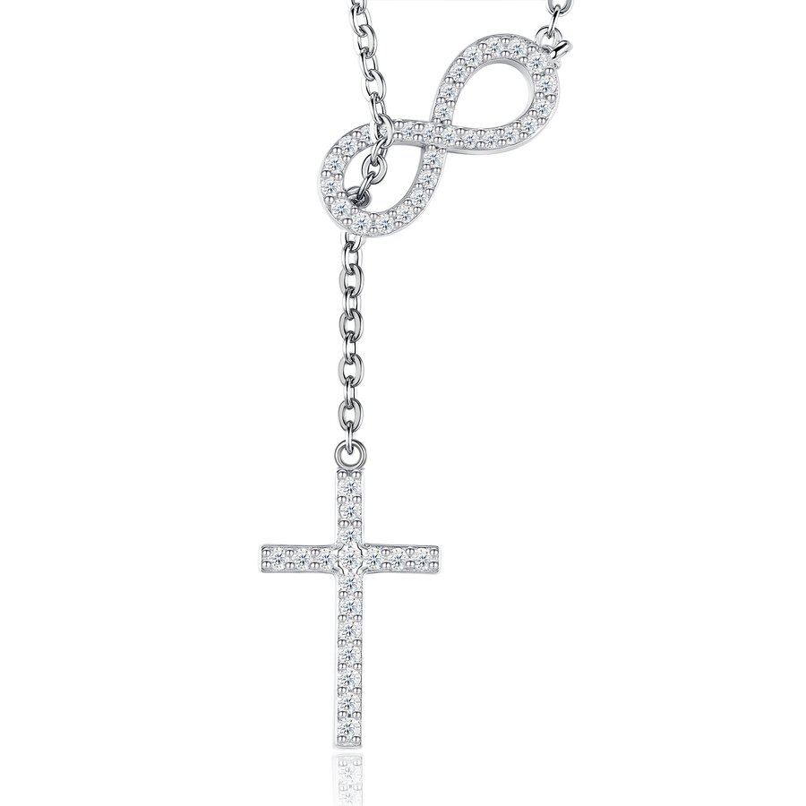 S925 Sterling Silver Infinity Cross Necklace For Women  D Color VVS1 Moissanite Infinity Cross Pendant With GRA Certificate, 3.2g Platinum Plated Christian Jewelry, Gift Box Set For Confirmation, Bap