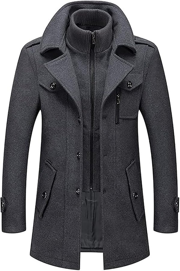 Trench da Uomo Cappotto Lungo in Lana E Cashmere Giacca Slim Fit Trench Capispalla Cappotto Invernale Caldo