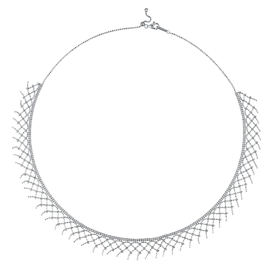 S925 Sterling Silver Mesh Tassel Necklace 45cm Adjustable 4.7g 10.5mm Wide Platinum Plated 3 Colors Gift Box