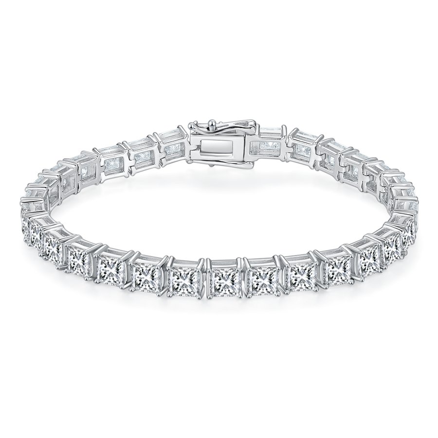 S925 Sterling Silver 4.5x4.5mm Princess Cut Moissanite Tennis Bracelet D Color VVS1 16-18-20cm Platinum Plated GRA Certified Gift Box