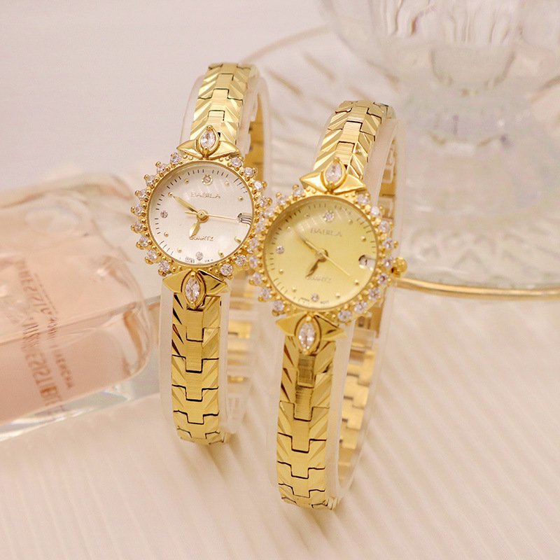 Exquisite Vintage Jewelry High Sense Precision 5A Diamond Embossed Bracelet Temperament Quartz Small Golden Watch Wholesale