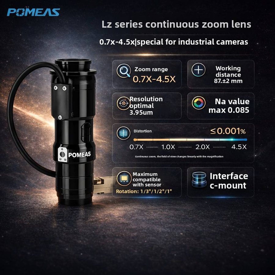 Continuous Zoom Lens With 3mm Fine Focus Adjustment For Industrial Machine Vision Inspection And Measurement