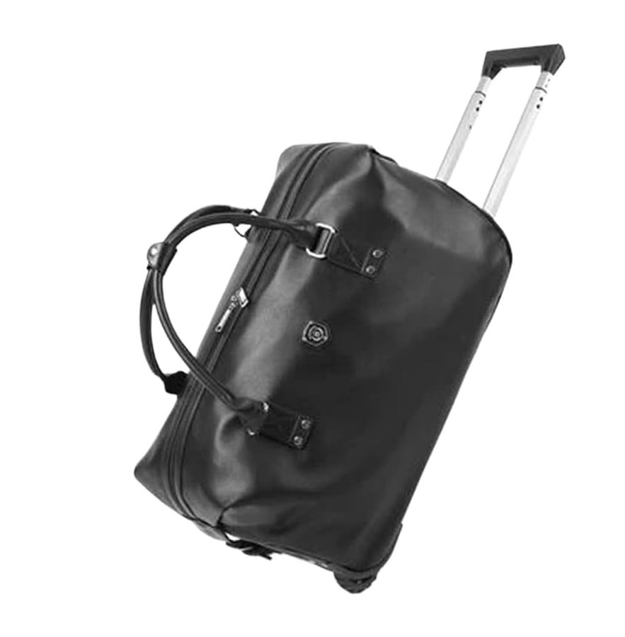 Trolley da viaggio donna Borsa con ruote in pelle 20 pollici 22 Bagaglio a mano(22 inch black)