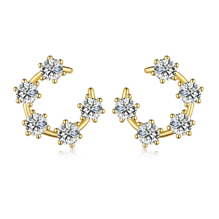 S925 Sterling Silver Crescent Hoop Earrings, D-VVS1 Moissanite Open Circle Design, Platinum Plated 3g Women's Jewelry Gift Box