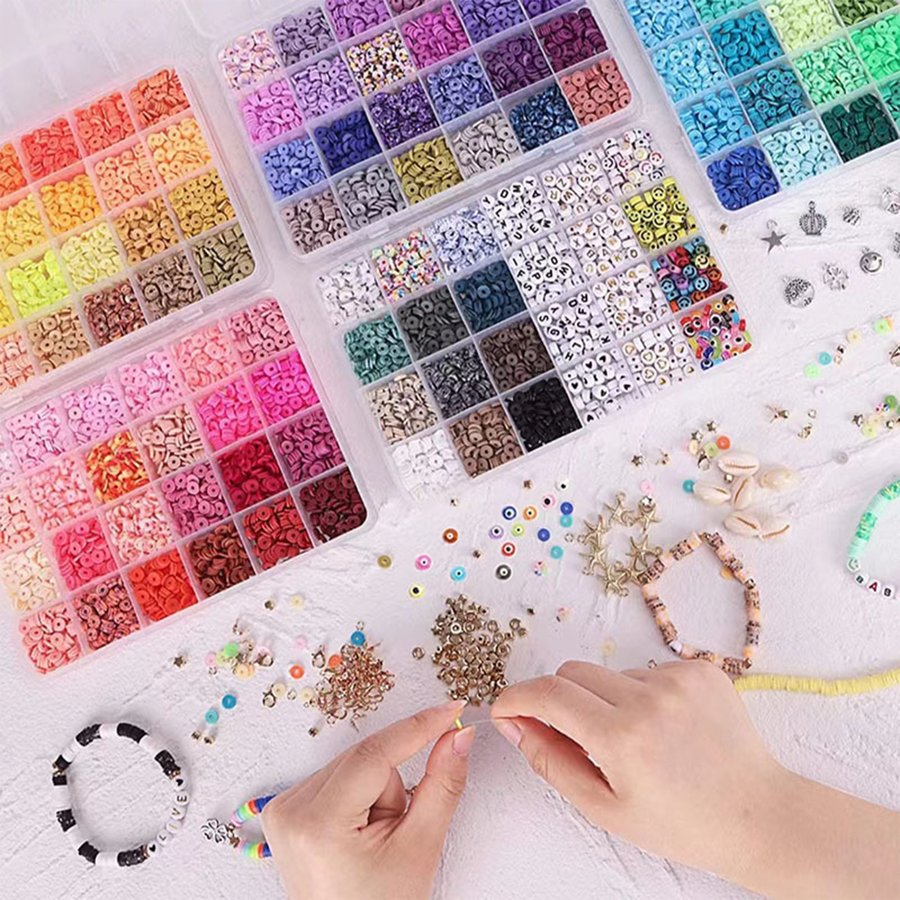 16814Pcs Clay Beads Set Flat Polymer Beads DIY Bracelets Bangle Earrings