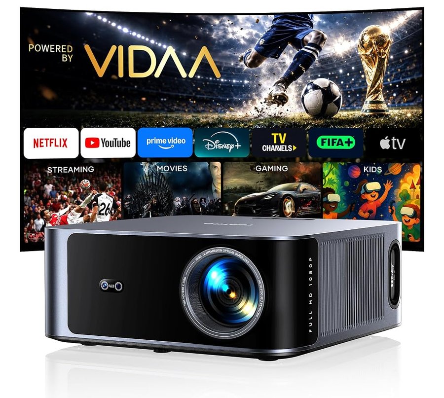 Proiettore 4K【2000 ANSI/40W Dolby]Vidaa Sistema Proiettore Auto focus e 6D Keystone Videoproiettore Two-way Bluetooth 5.4 Projector Controllo Vocale Proiettores Soffitto con AirPlay per Case/Esterno