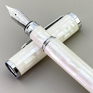 LACHIEVA - Penna stilografica in madreperla con punta fine, fabbricata in Germania. Penna di lusso per ogni giorno festivo. Bella scrittura a mano, set regalo per uomini e donne (bianco perla)