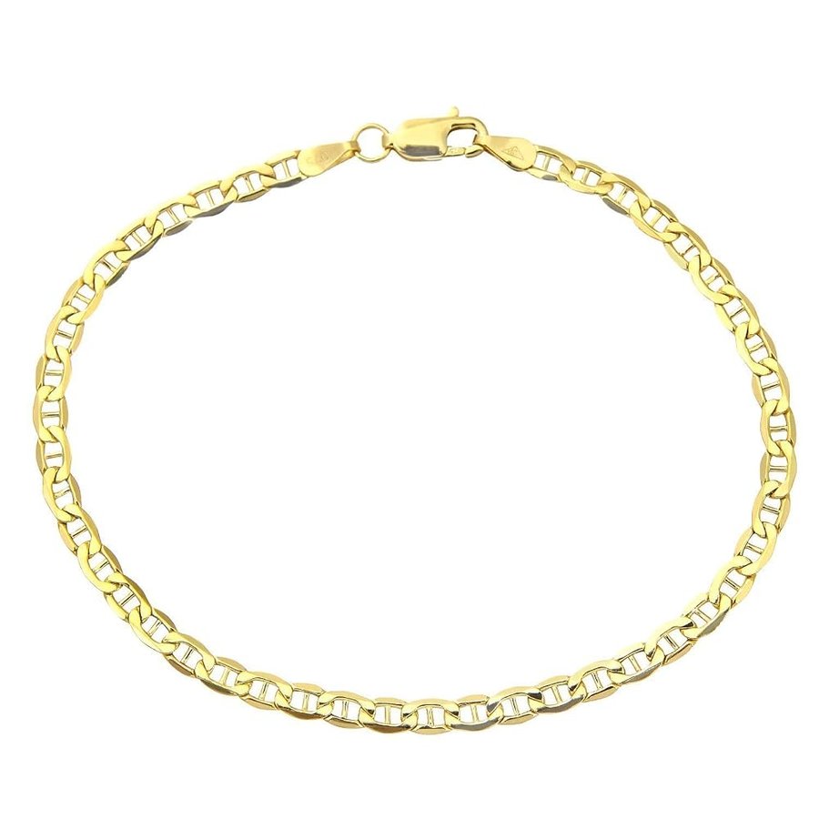 Bracciale in oro giallo 750 da 18 carati, design italiano, maglia marinara piatta, largo 3 mm