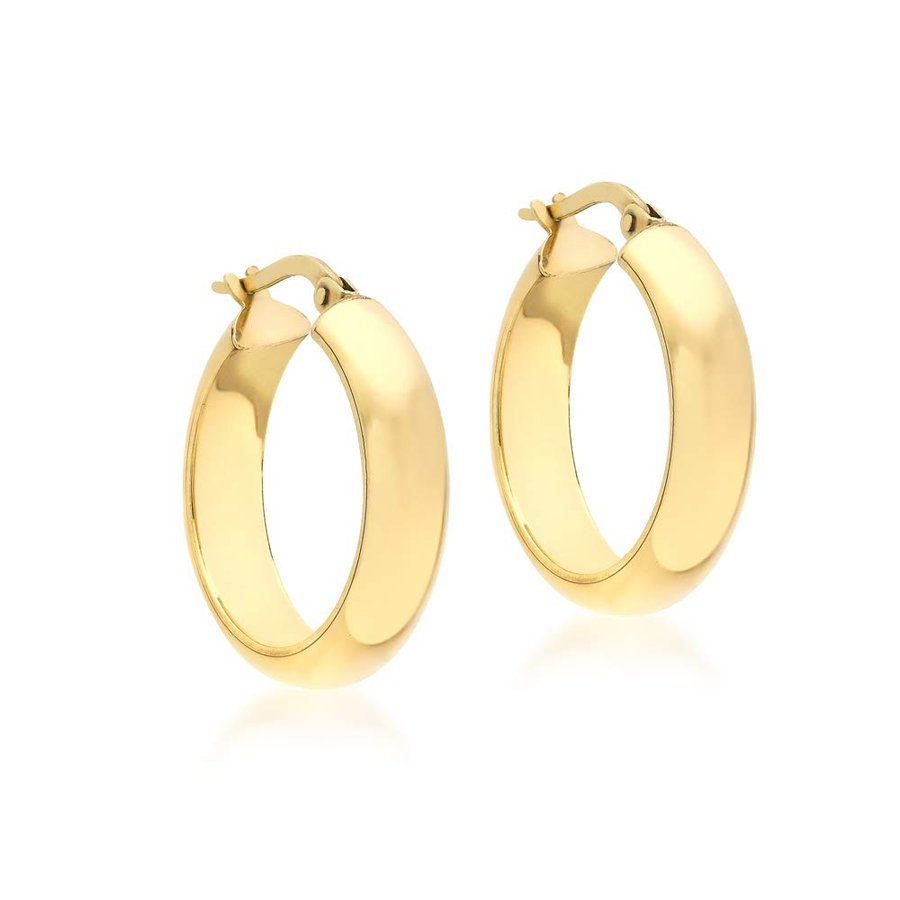 Orecchini creoli rotondi 22 mm da donna in oro giallo 9 ct