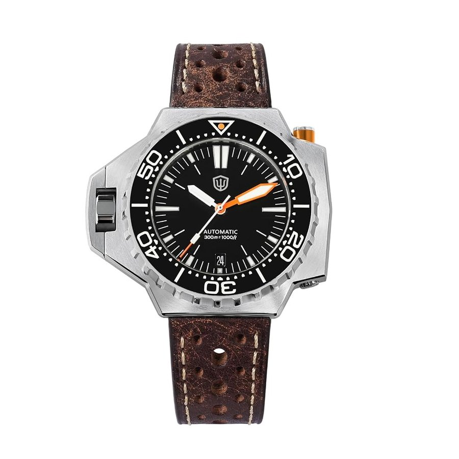 WD1968 - Orologio subacqueo da uomo, PT5000 PT5004, automatico, 49,8 mm, vetro zaffiro, BGW9, luce blu, impermeabile, con cinturino in pelle