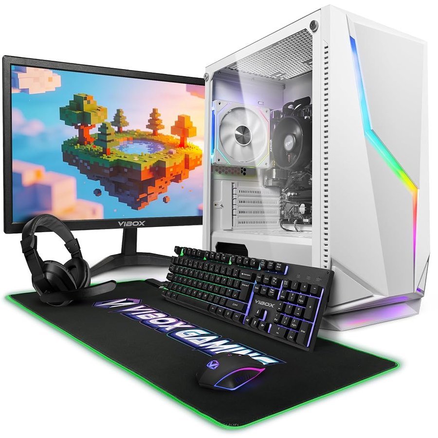 Vibox Gaming PC Completo, 22" Monitor, AMD Ryzen 3 3200G, Radeon Vega 8, 16GB RAM, 500GB SSD, Windows 11, WiFi 6 + Bluetooth 5.4