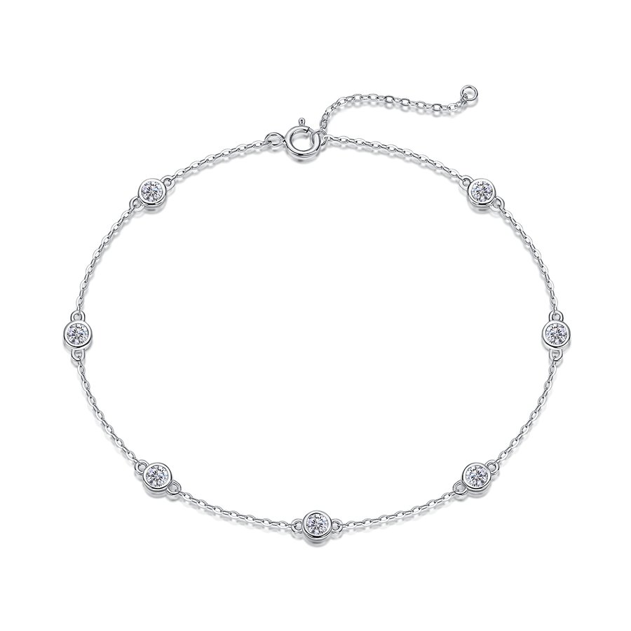 S925 Silver 1.4g Moissanite Bracelet, 7pcs 3mm D VVS1 GRA Certified, 16&5cm Adjustable