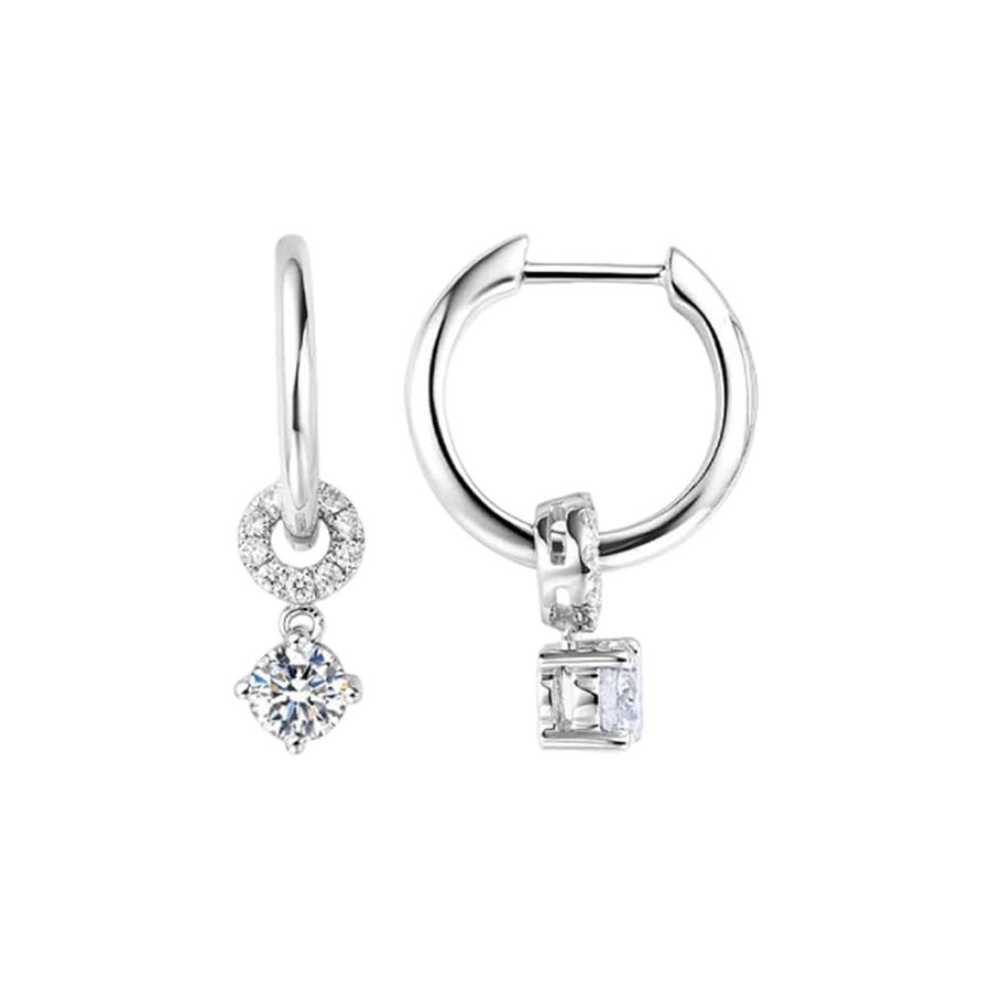Orecchini da donna in oro bianco, orecchini pendenti vintage con diamante 0,4 carati rotondo genuino gioielli