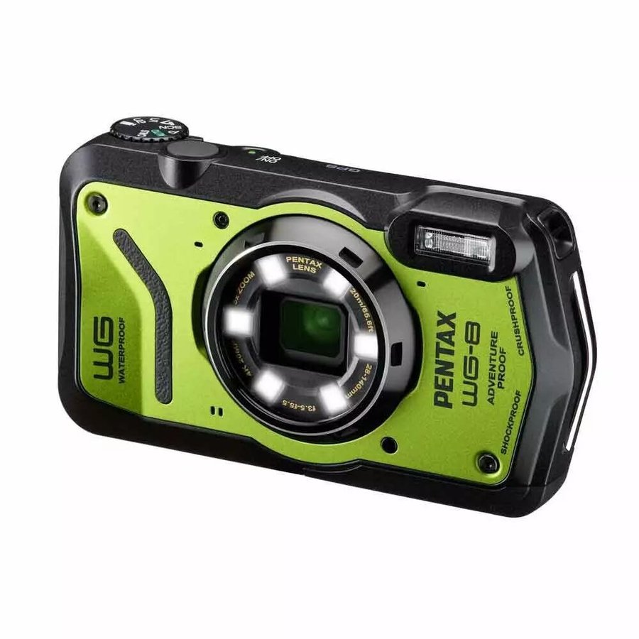 PENTAX WG-8 Green fotocamera avventura per tutte le stagioni, con eccezionale impermeabile, antipolvere, resistente agli urti, luce ad anello multi-applicazione per fotografia macro e funzione webcam