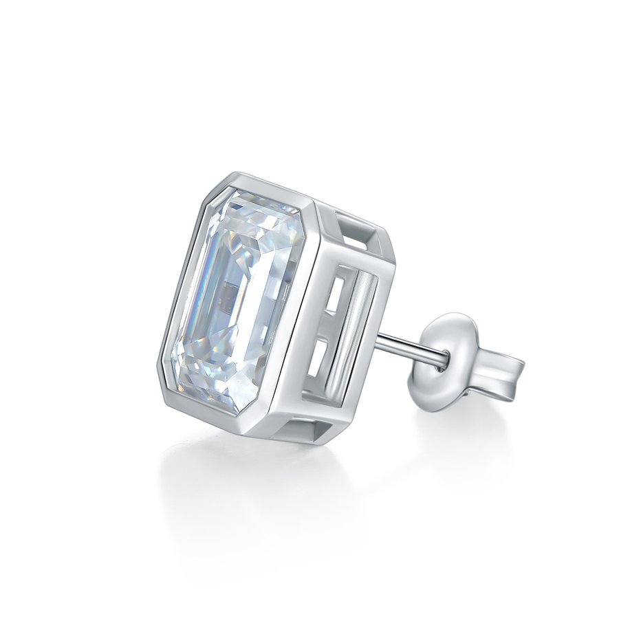 S925 Sterling Silver 8x10mm Emerald Cut Moissanite Stud Earrings  Platinum Plated Geometric Bezel With GRA Certificate Jewelry Gift Box Set