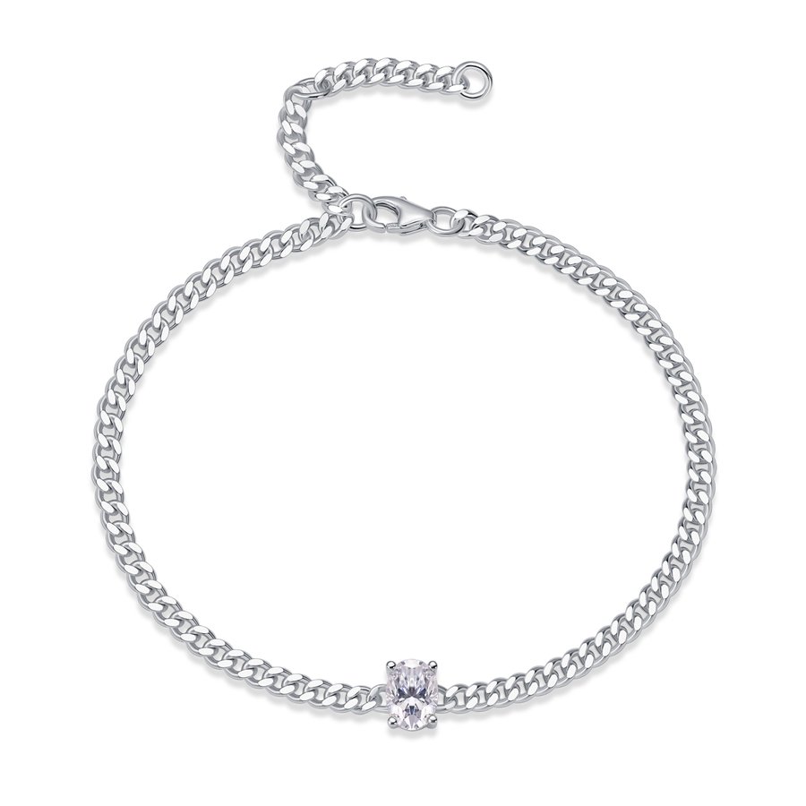 S925 Silver 1ct Oval Moissanite Bracelet, 4.7g 16&5cm Adjustable Cuban Link, D VVS1 GRA