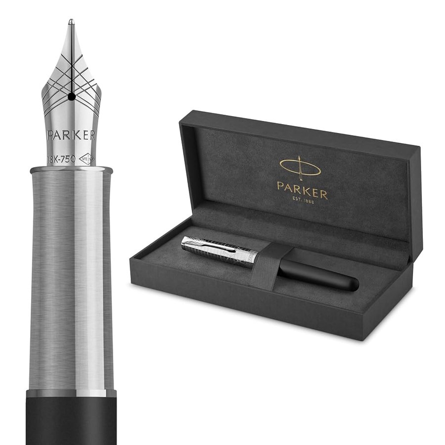 Parker Sonnet Penna Stilografica | Collezione Legacy of Flight | Pennino Medio in Oro 18k | Inchiostro Nero | Finiture Cromate | Confezione Regalo