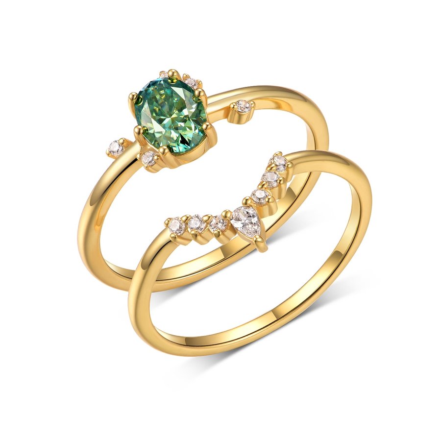 S925 Silver Gold Plated 5x7mm Oval Teal Moissanite Bridal Set Crown Pave Band D Color VVS1 US 6-9 GRA Certified Gift Box