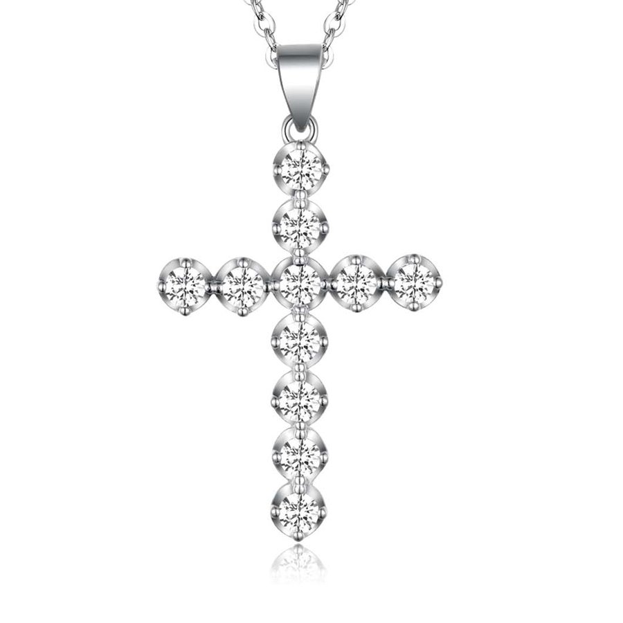 S925 Sterling Silver 11-Stone Moissanite Cross Necklace 45cm D Color VVS1 Platinum Plated GRA Certified Gift Box