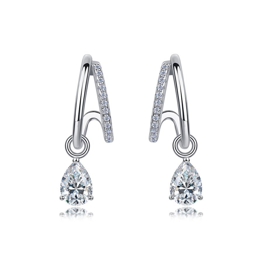 S925 Sterling Silver Double Hoop Drop Earrings, 5x7mm Pear Cut D-VVS1 Moissanite, Platinum Plated 3g Elegant Women's Jewelry Gift Box