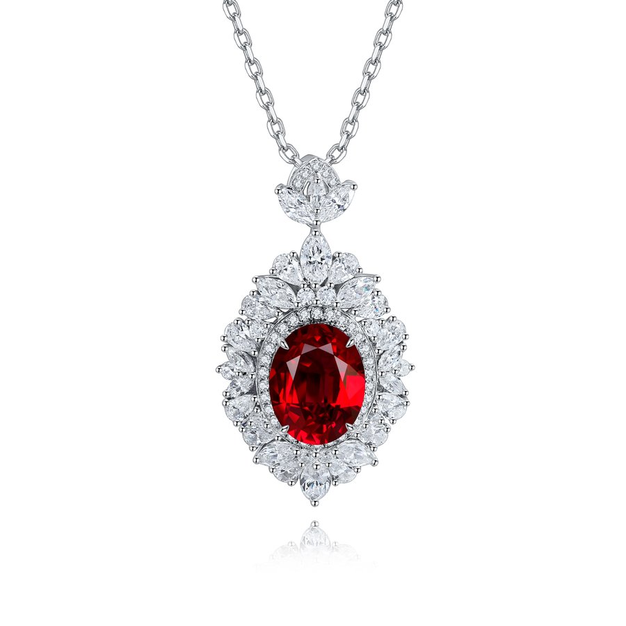S925 Silver 4.3g Lab-Created Gemstone Necklace, 7.5x10mm Multi-Color, 40&5cm