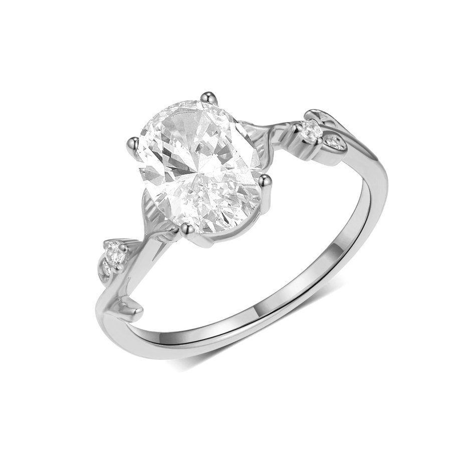 S925 Silver Gold Plated 7x9mm Oval Moissanite Ring Leaf Design D Color VVS1 US 6-9 GRA Certified Gift Box