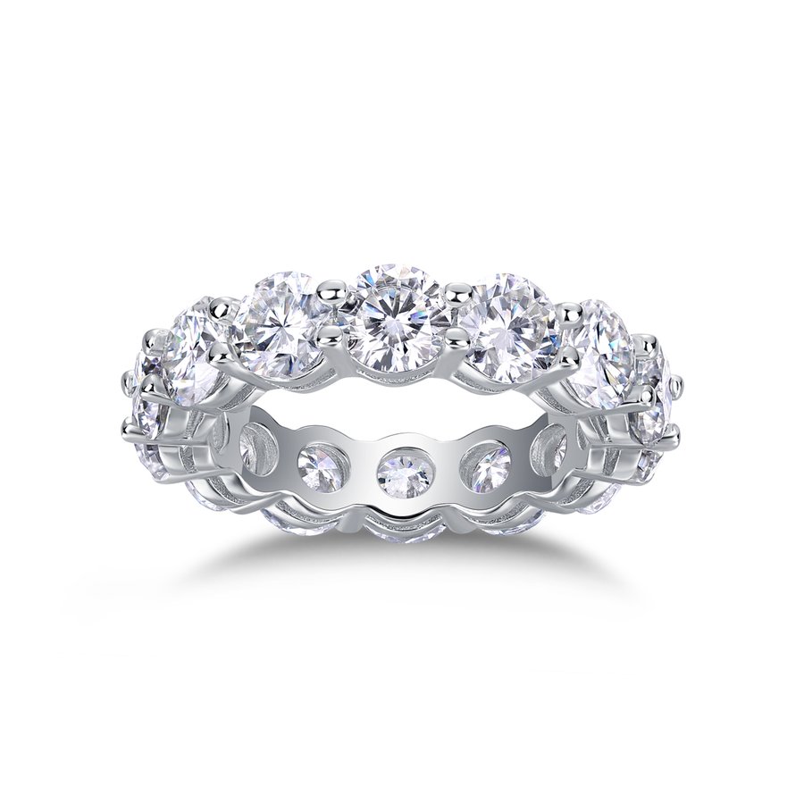 S925 Silver 3.5g Platinum Plated Moissanite Eternity Ring, 5.0mm 13pcs D VVS1 Band, GRA Certified US 5-9