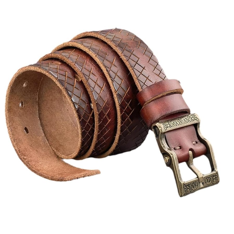 Lusso Spessa Cintura In Vera Pelle Per Gli Uomini Retrò In Ottone Massiccio Fibbia Cintura In Pelle