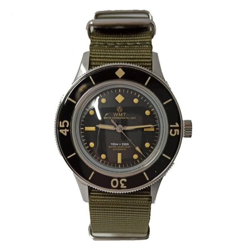Sea Wolf Army Acciaio Automatico Verde Nero Tessuto Militare Orologio Mitt Uomo
