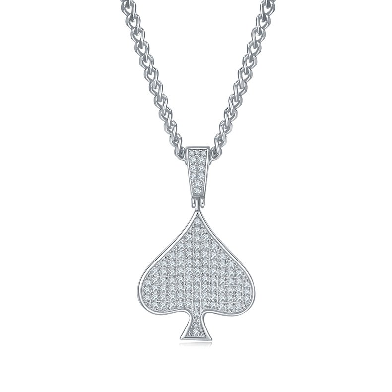 S925 Sterling Silver 101pcs D Color VVS1 Moissanite Spade Pendant 5g No Chain Platinum Plated GRA Certified Gift Box