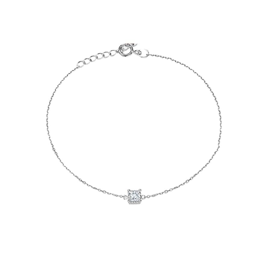 Bracciale da donna 9 K/14 K/18 K, in oro bianco, 0,2 carati, con diamanti, taglio principessa, in oro 750/585/375