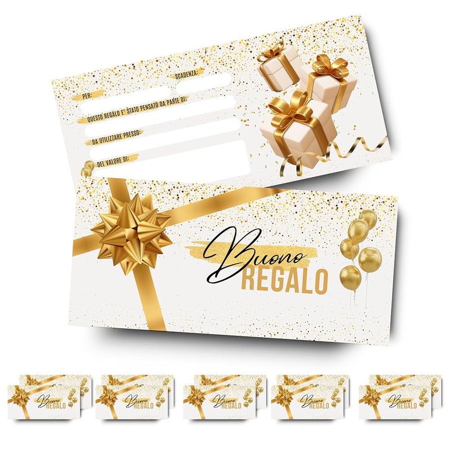 hOmty Buoni Regalo Gift Card Personalizzabili | Buoni Regalo Estetista, Abbigliamento, Parrucchiere | Coupon e Voucher Personalizzabile (Oro Senza Buste)