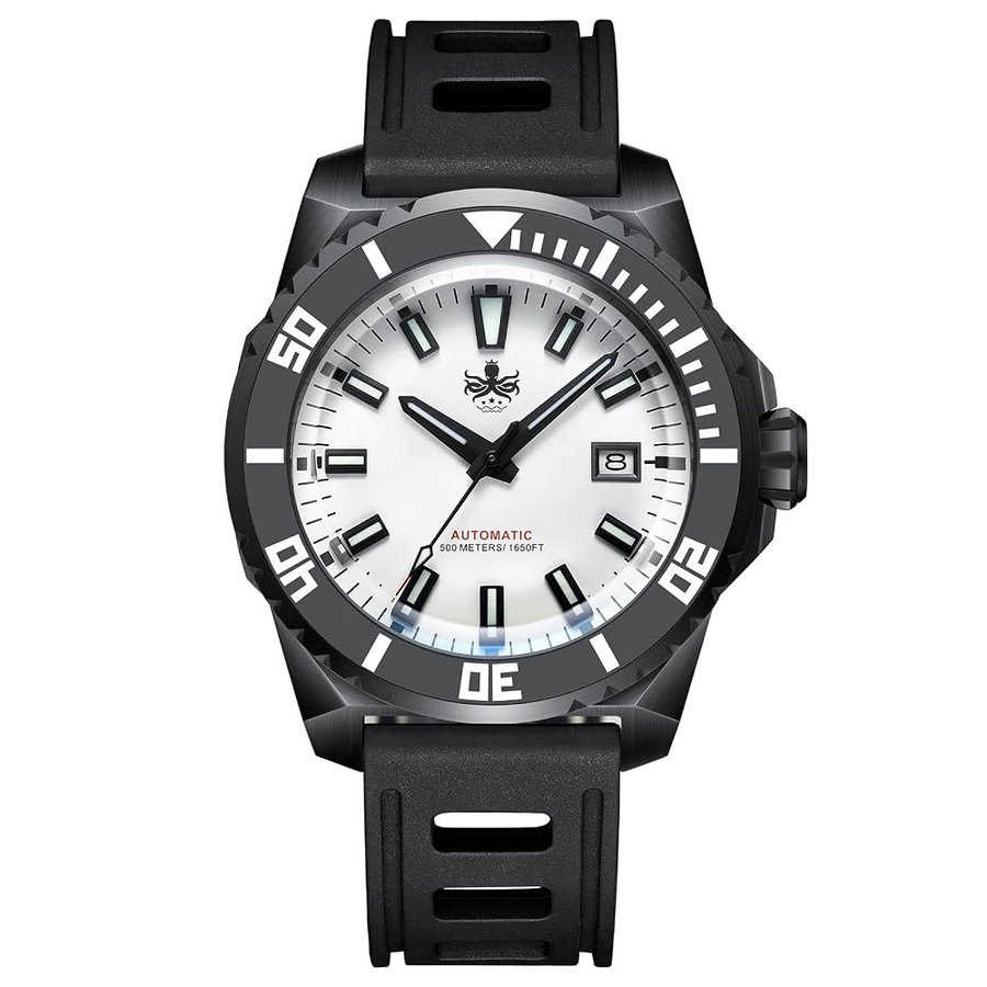 LEVIATHAN Orologio automatico da uomo 45MM Orologio subacqueo 500M con cinturino in caucciù nero PY032